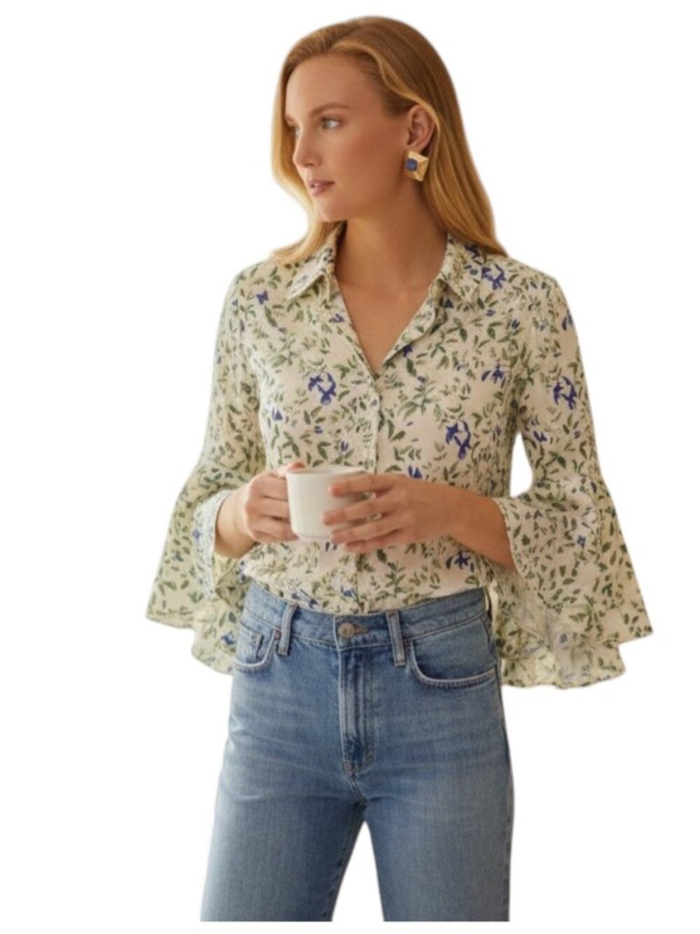 NWT Tuckernuck Norah Bell Sleeve Blouse Ivory Fuchsia Floral Small S 3/4 Sleeve